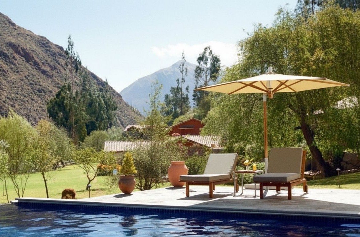 Afternoon by the pool under the mountains